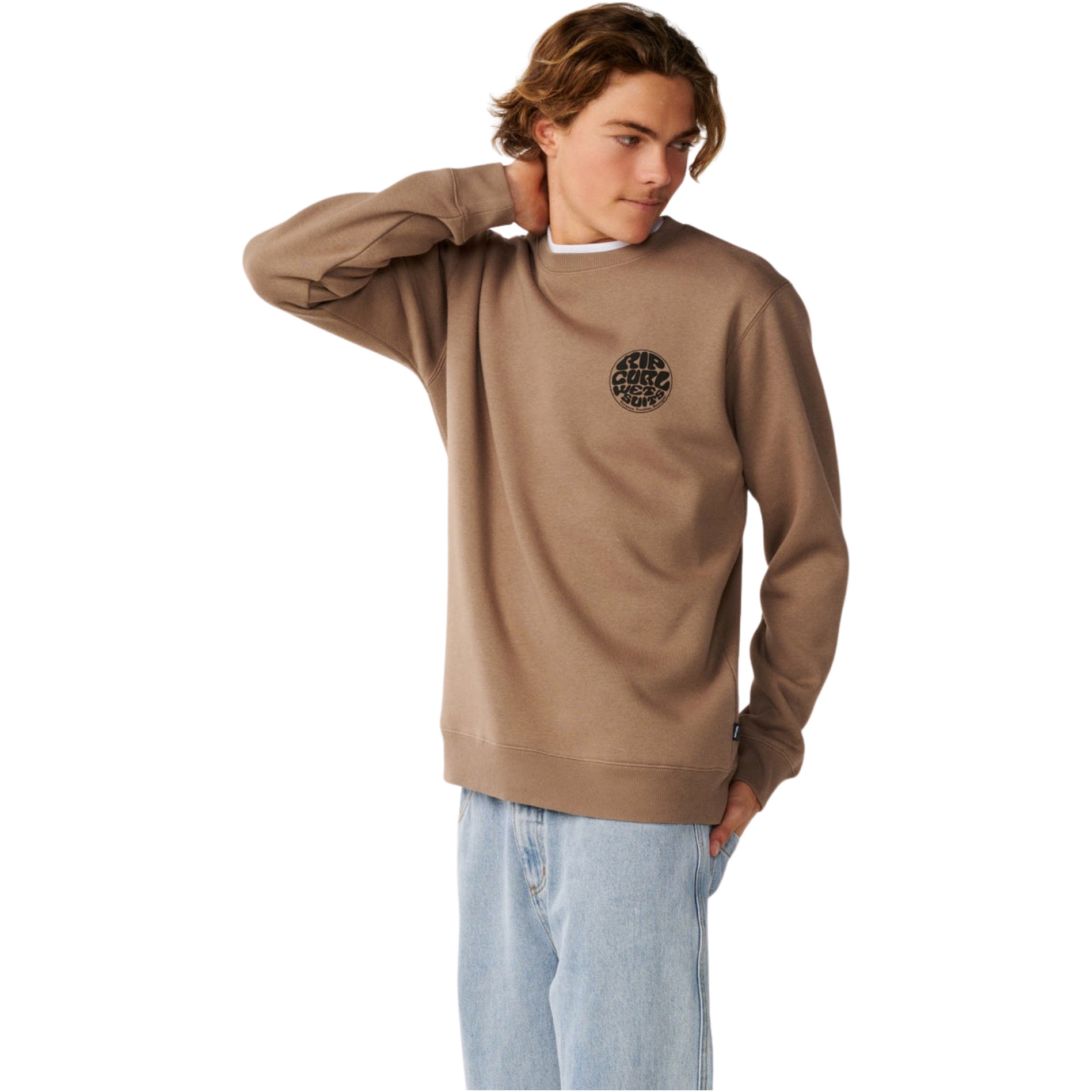 2026 Rip Curl Hommes Icône Wettie Crew Sweat à Capuchon CFEHN9 - Walnut